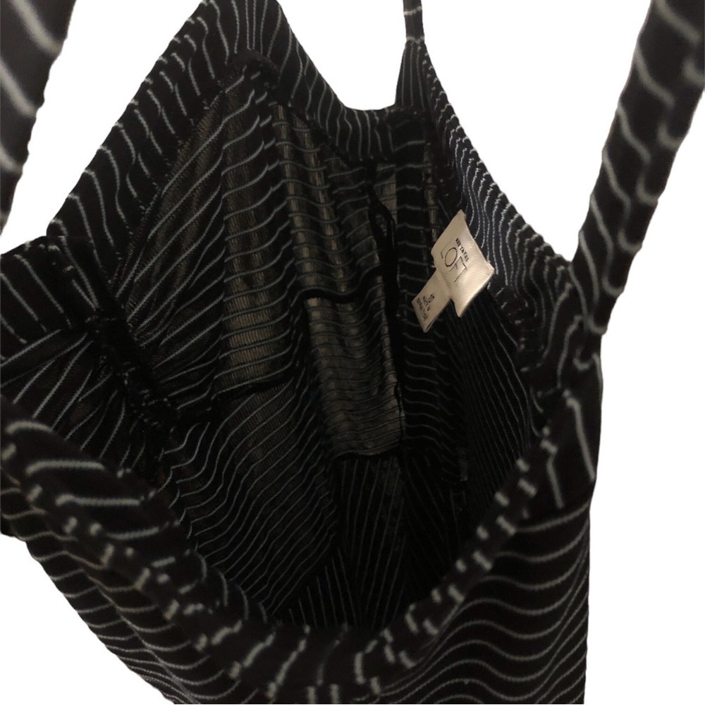 Ann Taylor LOFT Navy Striped Ruched Chest Stretchy & Soft/Strappy Midi Dress 10 - Picture 5 of 8